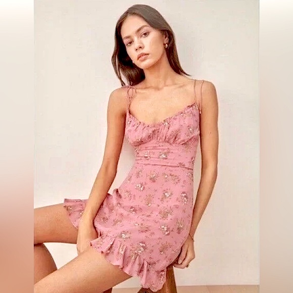 Reformation Dresses & Skirts - ❤️REFORMATION Rosato Floral rose blush sweetheart ruffle Esther dress S XS $218